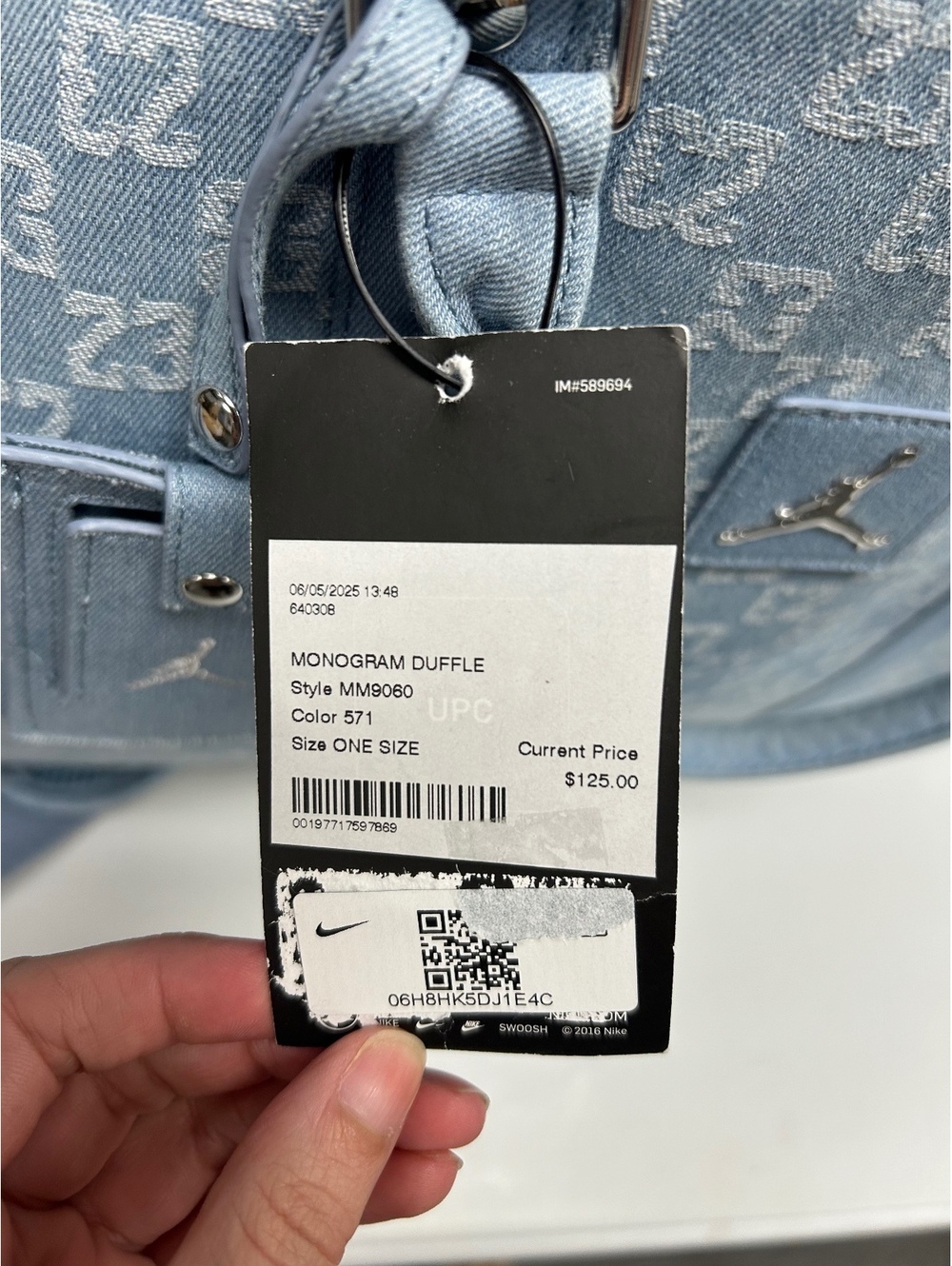 Nike Jordan Light Blue Denim Travel Duffel Bag - Picture 7 of 7